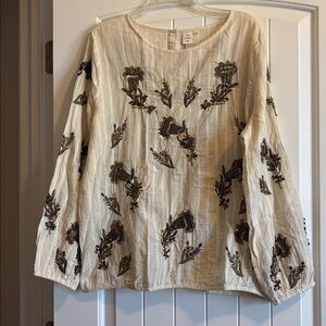 Anthropologie Cotton Beaded Boho Blouse Size XL